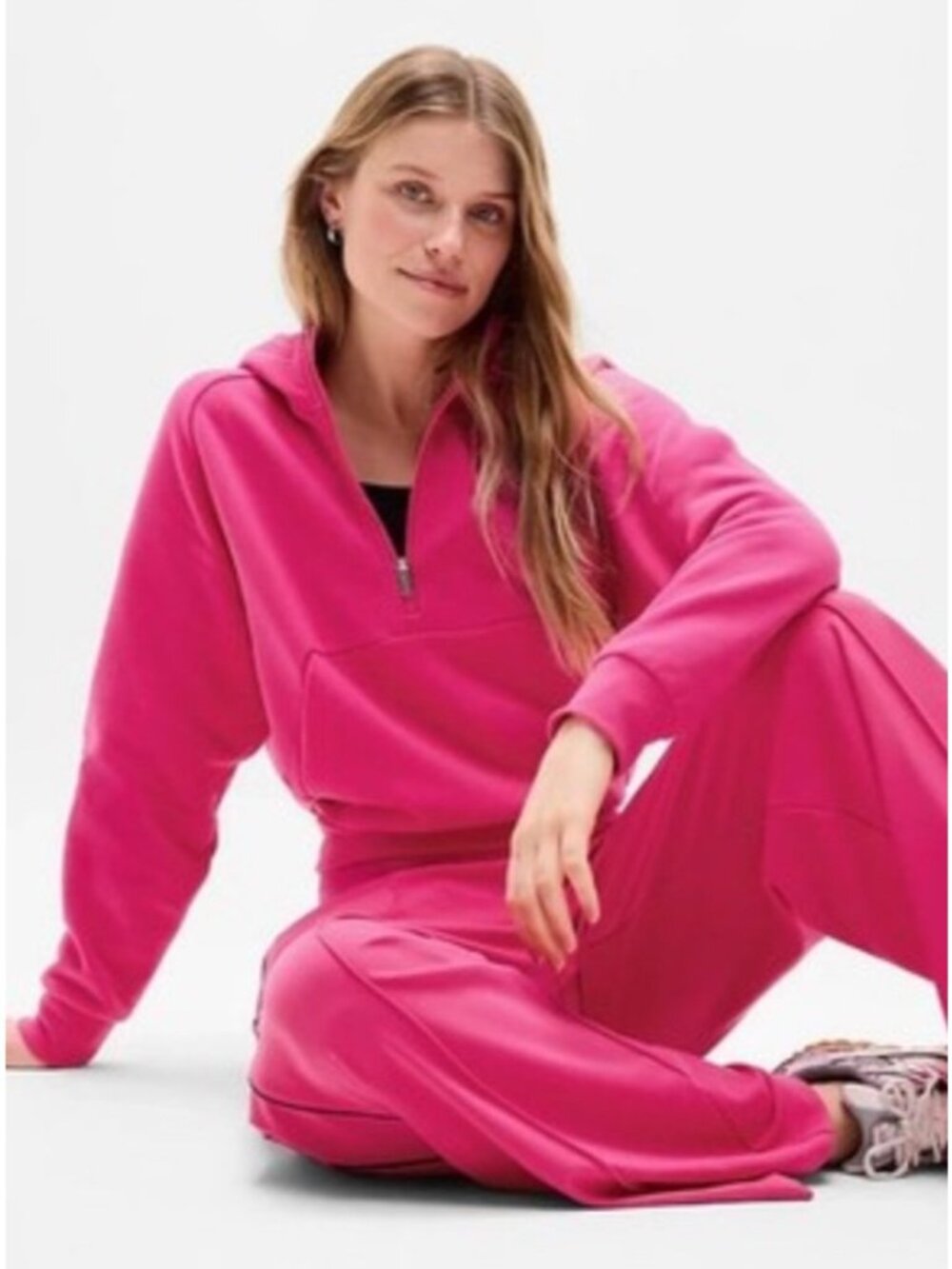 NEW Athleta Easy Fleece 1/2 Zip hoodie Fushcia Pink XL Pullover Fall Loungewear